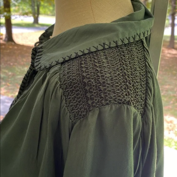 NATURAL LIFE Olive Green Blouse with Black Embroidery - Picture 9 of 16